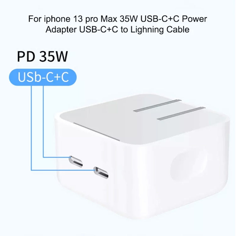 PD 35W Dual USB-C / Type-C Ports Charger with 1m Type-C to 8 Pin Data Cable, EU Plug - USB Charger by buy2fix | Online Shopping UK | buy2fix