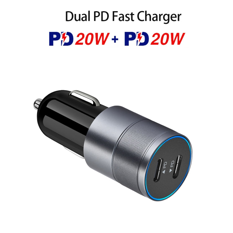 Dual PD 3.0 40W Type-C Car charger with 1m Type-C to Type-C Data Cable(Grey) - In Car by buy2fix | Online Shopping UK | buy2fix