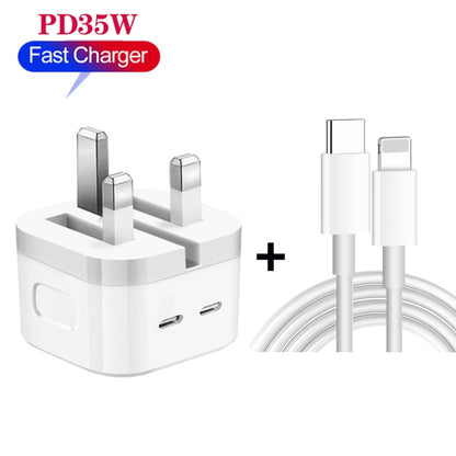 PD 35W Dual USB-C / Type-C Ports Charger with 1m Type-C to 8 Pin Data Cable, UK Plug - USB Charger by buy2fix | Online Shopping UK | buy2fix