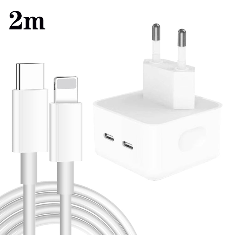 PD 35W Dual USB-C / Type-C Ports Charger with 2m Type-C to 8 Pin Data Cable, EU Plug - Apple Accessories by buy2fix | Online Shopping UK | buy2fix