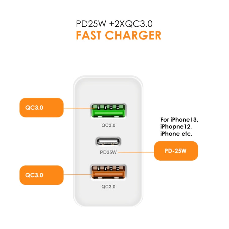 45W PD25W + 2 x QC3.0 USB Multi Port Charger with USB to Type-C Cable, US Plug(Black) - Mobile Accessories by buy2fix | Online Shopping UK | buy2fix