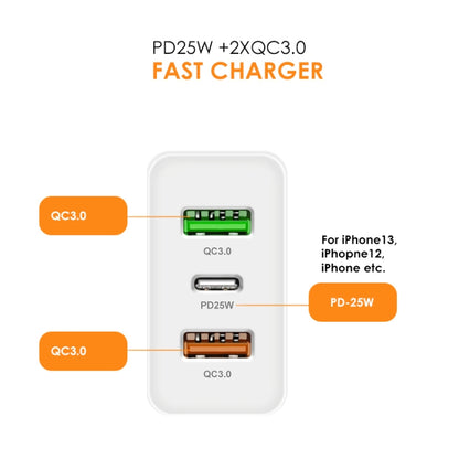 45W PD25W + 2 x QC3.0 USB Multi Port Charger with USB to Type-C Cable, EU Plug(White) - Mobile Accessories by buy2fix | Online Shopping UK | buy2fix