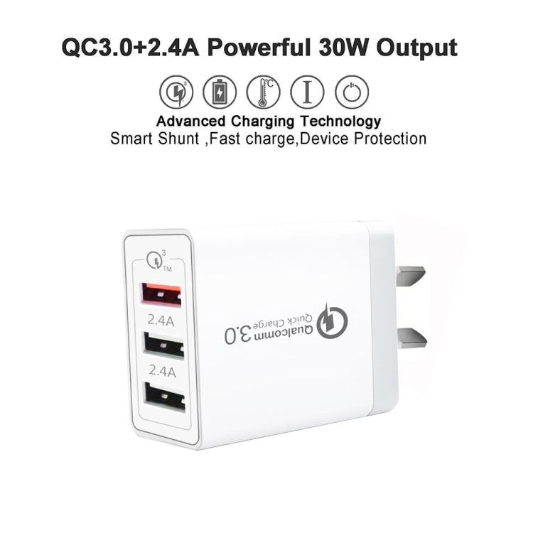 SDC-30W QC3.0 USB + 2 x USB2.0 Port Quick Charger with USB to 8 Pin Cable, AU Plug - USB Charger by buy2fix | Online Shopping UK | buy2fix