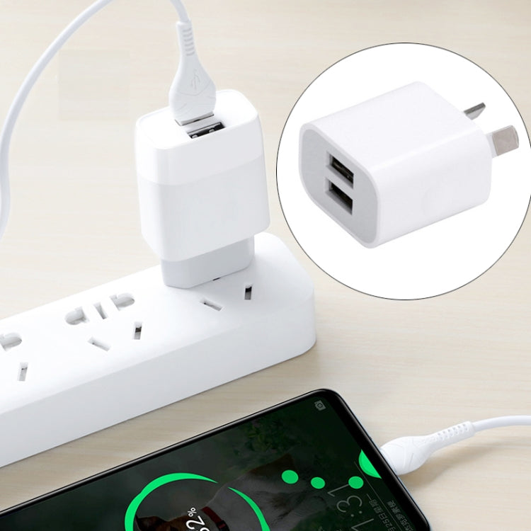 Mini Dual Port USB Charger with USB to Type-C Data Cable, AU Plug - Mobile Accessories by buy2fix | Online Shopping UK | buy2fix