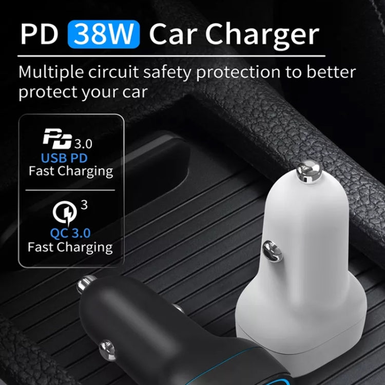 38W PD20W + QC3.0 USB Car Charger with USB to Micro USB Data Cable, Length: 1m(Black) - In Car by buy2fix | Online Shopping UK | buy2fix