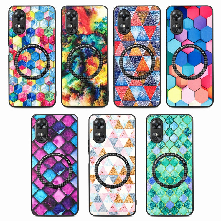 For OPPO A17 Colored Drawing Leather Back Cover Magsafe Phone Case(Rhombus Mandala) - OPPO Cases by buy2fix | Online Shopping UK | buy2fix