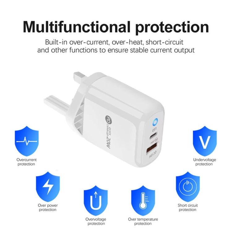 PD04 Type-C + USB Mobile Phone Charger with Type-C to Type-C Cable, UK Plug(White) -  by buy2fix | Online Shopping UK | buy2fix