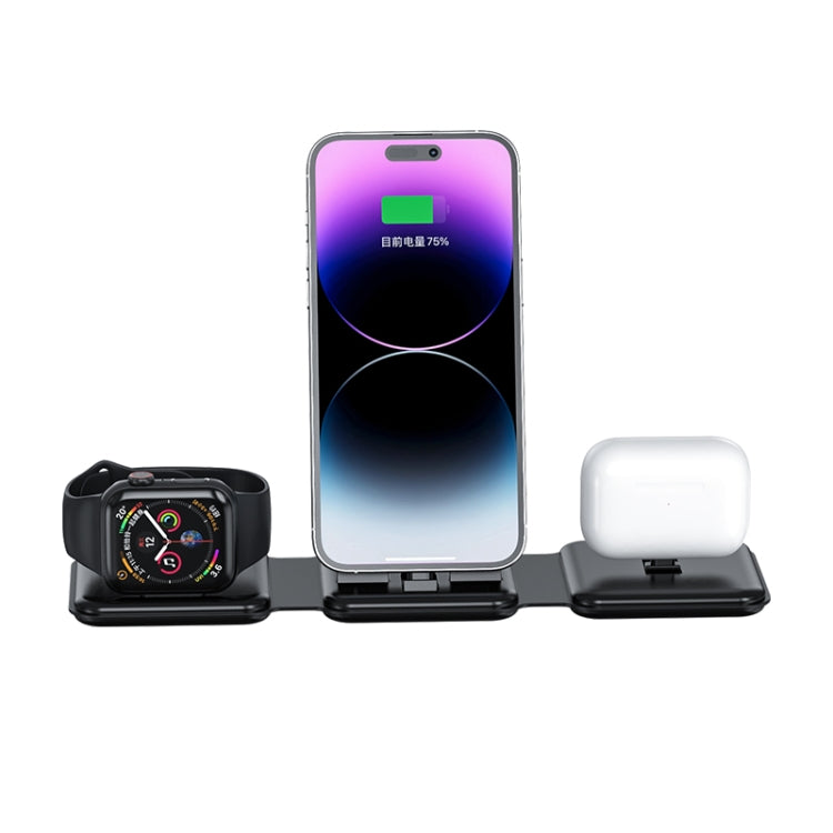 A75 Folding 3 in 1 Wireless Charger Suitable for Apple Watch Mobile Phone Headset(Black) - Wireless Charger by buy2fix | Online Shopping UK | buy2fix