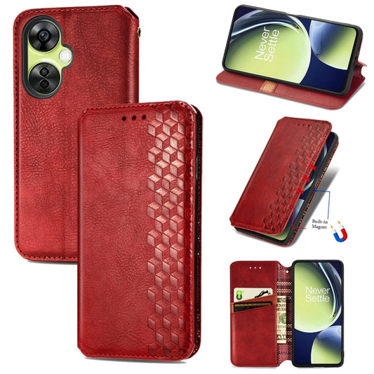 For OnePlus Nord CE 3 Lite Cubic Grid Pressed Magnetic Leather Phone Case(Red) - OnePlus Cases by buy2fix | Online Shopping UK | buy2fix