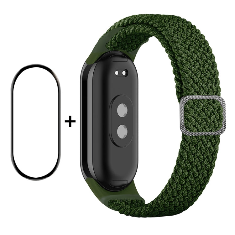 For Xiaomi Mi Band 8 ENKAY Hat-Prince 2 in 1 Set Full Coverage Screen Protector + Elastic Braided Nylon Watch Band(Green) - Watch Bands by ENKAY | Online Shopping UK | buy2fix