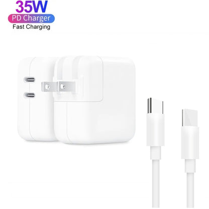 35W PD3.0 USB-C / Type-C Dual Port Charger with 2m Type-C to Type-C Data Cable, US Plug - USB Charger by buy2fix | Online Shopping UK | buy2fix