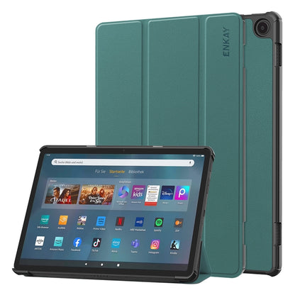 For Amazon Fire Max 11 ENKAY Tri-fold Custer Texture Leather Smart Tablet Case(Dark Green) - Amazon by ENKAY | Online Shopping UK | buy2fix