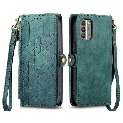 For Nokia XR21 Geometric Zipper Wallet Side Buckle Leather Phone Case(Green) - Nokia Cases by buy2fix | Online Shopping UK | buy2fix