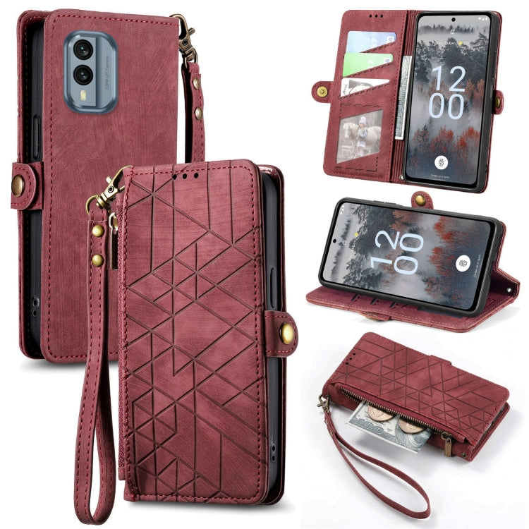 For Nokia X30 5G Geometric Zipper Wallet Side Buckle Leather Phone Case(Red) - Nokia Cases by buy2fix | Online Shopping UK | buy2fix