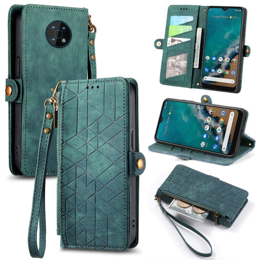 For Nokia G50 5G Geometric Zipper Wallet Side Buckle Leather Phone Case(Green) - Nokia Cases by buy2fix | Online Shopping UK | buy2fix