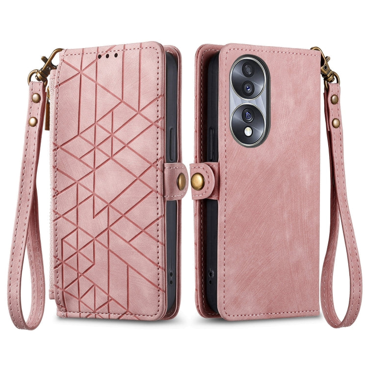 For Honor 50 Geometric Zipper Wallet Side Buckle Leather Phone Case(Pink) - Honor Cases by buy2fix | Online Shopping UK | buy2fix