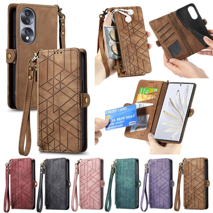 For Honor Magic5 Geometric Zipper Wallet Side Buckle Leather Phone Case(Green) - Honor Cases by buy2fix | Online Shopping UK | buy2fix