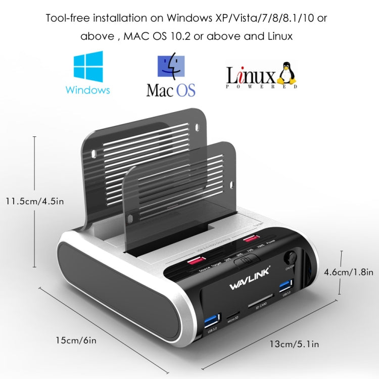 Wavlink ST336A SSD HDD Fast Offline Clone SATA  USB 3.0 External Hard Drive Case(EU Plug) - HDD Enclosure by buy2fix | Online Shopping UK | buy2fix