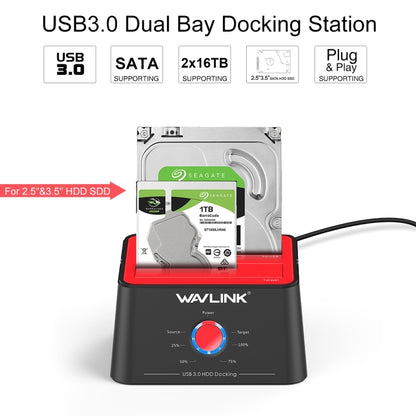 Wavlink ST334U SSD Dual Bay External Hard Drive Docking Station USB 3.0 to SATA I/II/III(AU Plug) - External Hard Drives by buy2fix | Online Shopping UK | buy2fix