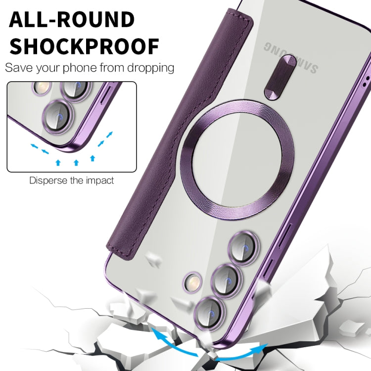 For Samsung Galaxy S24+ 5G Shield Magsafe RFID Anti-theft Rhombus Leather Phone Case(Purple) - Galaxy S24+ 5G Cases by buy2fix | Online Shopping UK | buy2fix