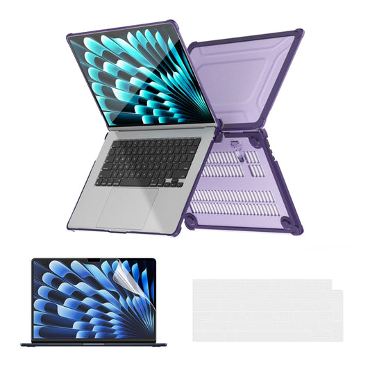 For MacBook Air 15.3 A2941/M3 2024 A3114 ENKAY Hat-Prince 3 in 1 Protective Bracket Case Cover Hard Shell with TPU Keyboard Film / PET Screen Protector, Version:EU(Purple) - MacBook Air Cases by ENKAY | Online Shopping UK | buy2fix