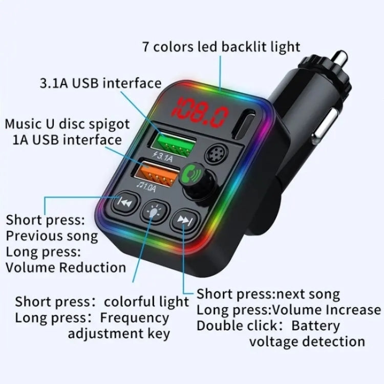 P19 Support U Disk Wireless 7-Colors LED Backlit Car MP3 Hands-Free Bluetooth Calling Car Audio Charger - Bluetooth Car Kits by buy2fix | Online Shopping UK | buy2fix