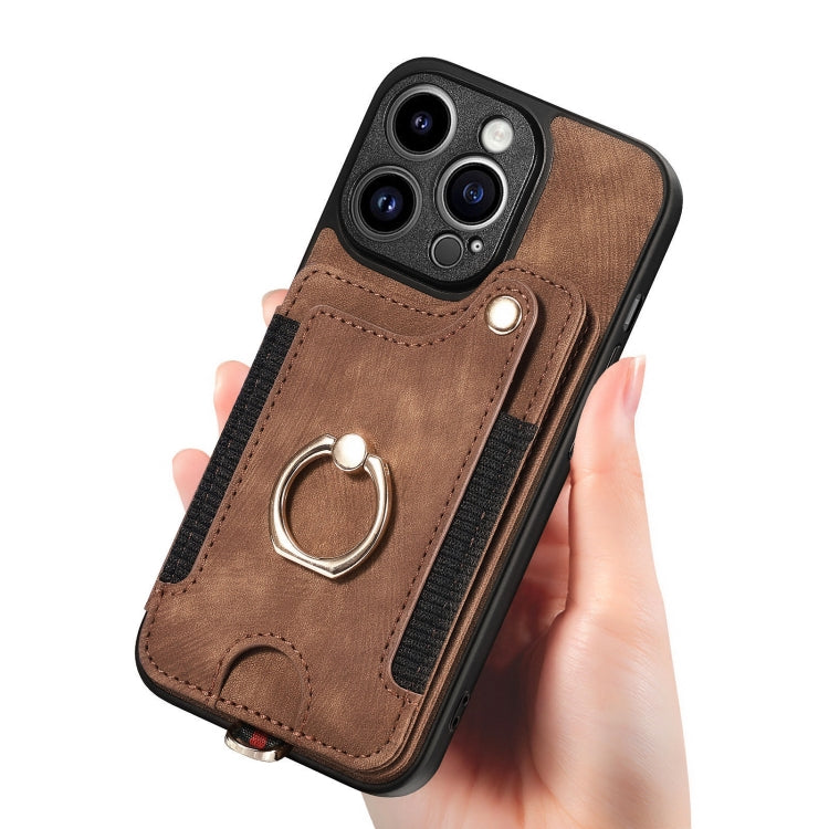 For iPhone 15 Pro Max Retro Skin-feel Ring Multi-card Wallet Phone Case(Brown) - iPhone 15 Pro Max Cases by buy2fix | Online Shopping UK | buy2fix