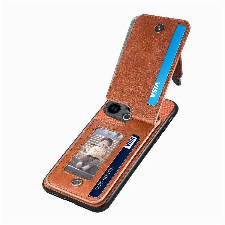 For iPhone 15 Pro Max Carbon Fiber Vertical Flip Zipper Phone Case(Brown) - iPhone 15 Pro Max Cases by buy2fix | Online Shopping UK | buy2fix