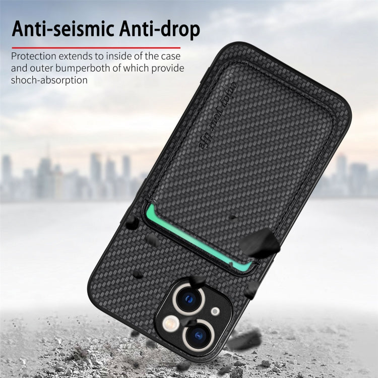 For iPhone 15 Carbon Fiber Leather Card Magsafe Phone Case(Black) - iPhone 15 Cases by buy2fix | Online Shopping UK | buy2fix