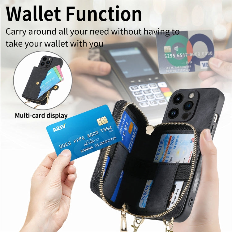 For iPhone 15 Pro Max Crossbody Multi-function Zipper Wallet Phone Case(Black) - iPhone 15 Pro Max Cases by buy2fix | Online Shopping UK | buy2fix