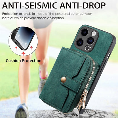 For iPhone 15 Pro Max Crossbody Multi-function Zipper Wallet Phone Case(Green) - iPhone 15 Pro Max Cases by buy2fix | Online Shopping UK | buy2fix