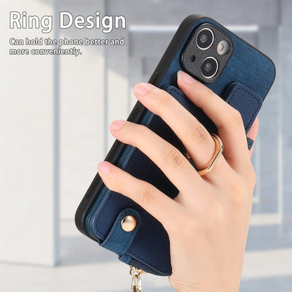 For iPhone 15 Pro Max Cross Leather Ring Vertical Zipper Wallet Back Phone Case(Blue) - iPhone 15 Pro Max Cases by buy2fix | Online Shopping UK | buy2fix