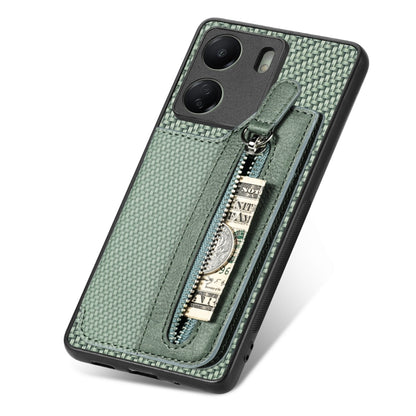 For Xiaomi  Redmi 13C Carbon Fiber Flip Zipper Wallet Phone Case(Green) - 13C Cases by buy2fix | Online Shopping UK | buy2fix