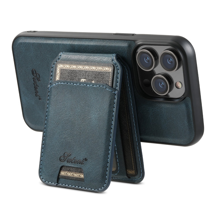 For iPhone 12  Suteni H15 MagSafe Oil Eax Leather Detachable Wallet Back Phone Case(Blue) - iPhone 12 / 12 Pro Cases by Suteni | Online Shopping UK | buy2fix