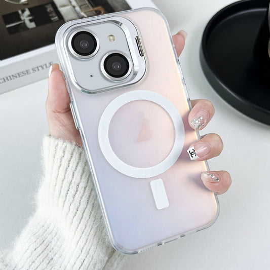 For iPhone 15 MagSafe Lens Holder PC Hybrid TPU Phone Case(White) - iPhone 15 Cases by buy2fix | Online Shopping UK | buy2fix