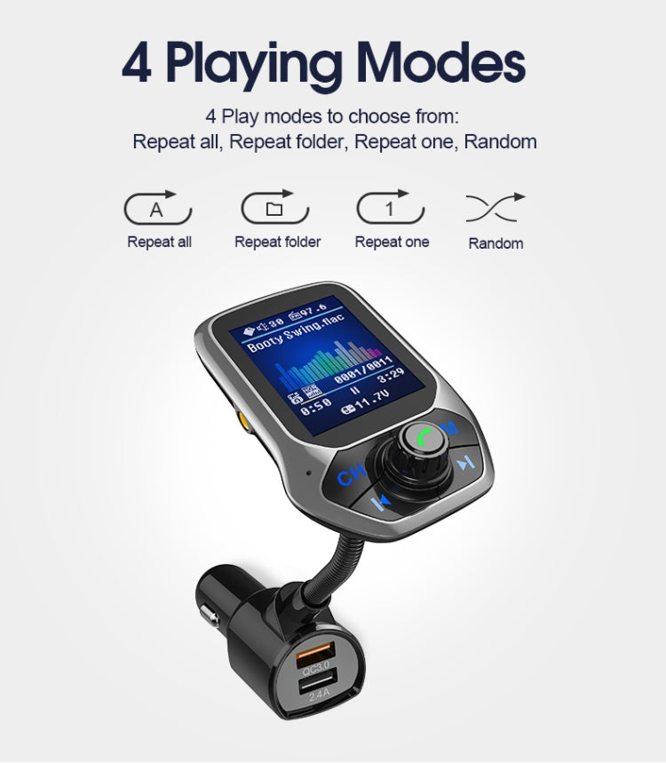 T43 Car Bluetooth Mp3 Multi-function Large Color Screen QC3.0 Bluetooth Car Charge Lossless Car Bluetooth Player - Bluetooth Car Kits by buy2fix | Online Shopping UK | buy2fix