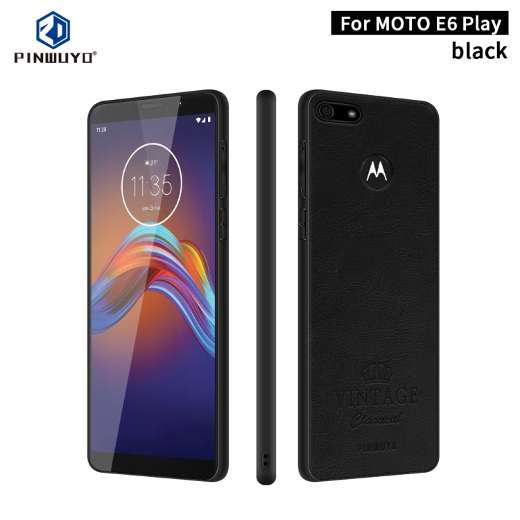 For MOTO E6 play PINWUYO Pin Rui Series Classical Leather, PC + TPU + PU Leather Waterproof And Anti-fall All-inclusive Protective Shell(Black) - Motorola Cases by PINWUYO | Online Shopping UK | buy2fix