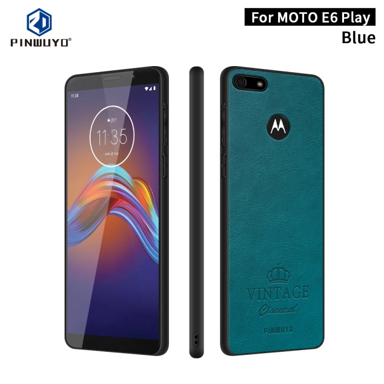 For MOTO E6 play PINWUYO Pin Rui Series Classical Leather, PC + TPU + PU Leather Waterproof And Anti-fall All-inclusive Protective Shell(Blue) - Motorola Cases by PINWUYO | Online Shopping UK | buy2fix