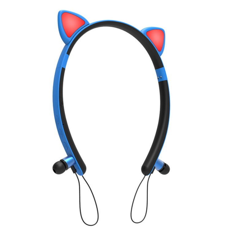 ZW29 Cat Ear Stereo Sound HIFI Fashion Outdoor Portable Sports Wireless  Bluetooth Headset with Mic & LED Light Glowing(Blue) - Neck-mounted Earphone by buy2fix | Online Shopping UK | buy2fix