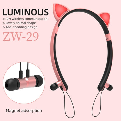 ZW29 Cat Ear Stereo Sound HIFI Fashion Outdoor Portable Sports Wireless  Bluetooth Headset with Mic & LED Light Glowing(Blue) - Neck-mounted Earphone by buy2fix | Online Shopping UK | buy2fix