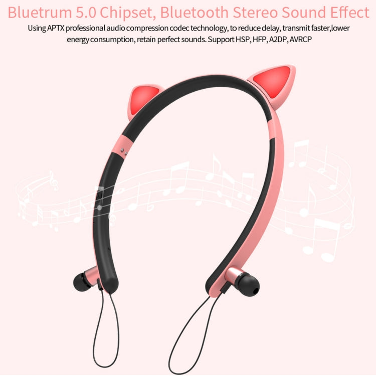 ZW29 Cat Ear Stereo Sound HIFI Fashion Outdoor Portable Sports Wireless  Bluetooth Headset with Mic & LED Light Glowing(Purple) - Neck-mounted Earphone by buy2fix | Online Shopping UK | buy2fix