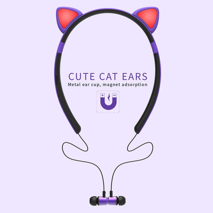 ZW29 Cat Ear Stereo Sound HIFI Fashion Outdoor Portable Sports Wireless  Bluetooth Headset with Mic & LED Light Glowing(Purple) - Neck-mounted Earphone by buy2fix | Online Shopping UK | buy2fix