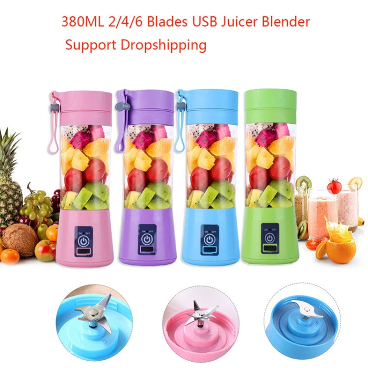 USB Rechargeable Electric Automatic Vegetable Fruit Citrus Orange Juice Maker Cup Mixer Bottle (380ML)(2 Blades Pink) - Home & Garden by buy2fix | Online Shopping UK | buy2fix