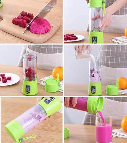 USB Rechargeable Electric Automatic Vegetable Fruit Citrus Orange Juice Maker Cup Mixer Bottle (380ML)(2 Blades Pink) - Home & Garden by buy2fix | Online Shopping UK | buy2fix