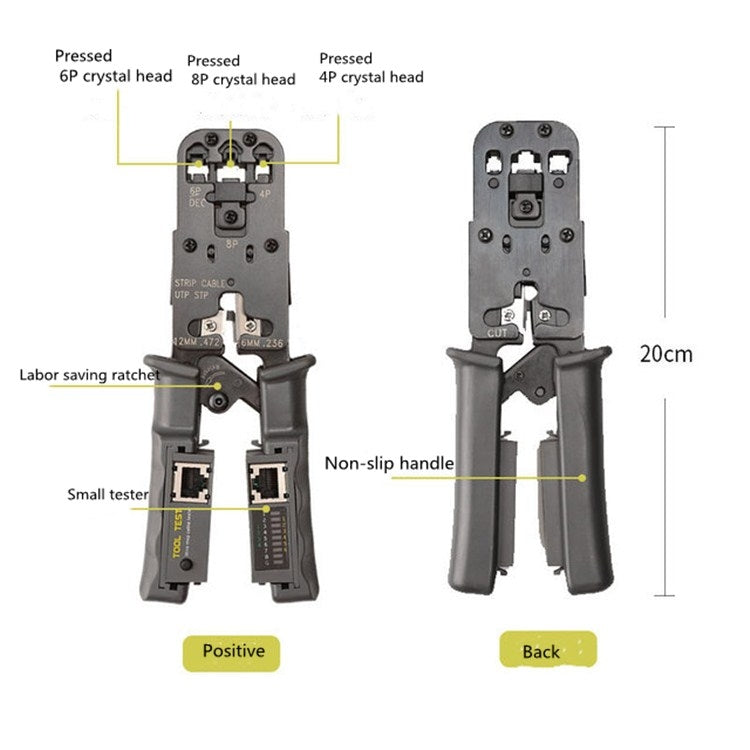 Multifunctional 4P8P6P Three-purpose Tester Ratchet Type Network Tool Squeeze Crimping Wire Network Pliers - Lan Cable and Tools by buy2fix | Online Shopping UK | buy2fix