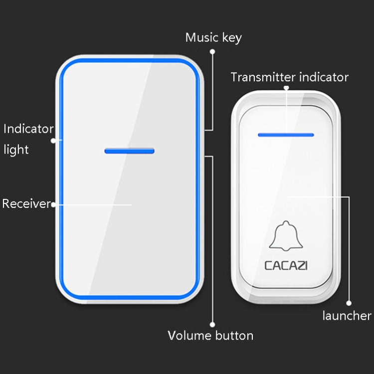 CACAZI A68-2 One to Two Wireless Remote Control Electronic Doorbell Home Smart Digital Wireless Doorbell, Style:US Plug(White) - Wireless Doorbell by CACAZI | Online Shopping UK | buy2fix