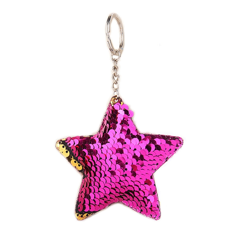 2 PCS Cute Chaveiro Star Keychain Glitter Pompom Sequins Key Chain Gifts for Women Llaveros Mujer Car Bag Accessories Key Ring(Magenta) - Key Rings by buy2fix | Online Shopping UK | buy2fix