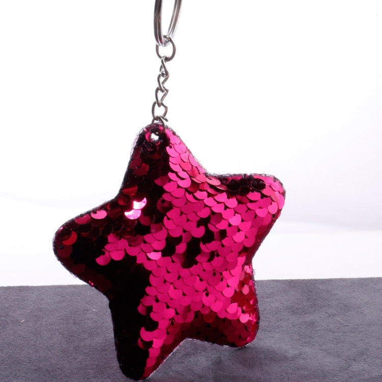 2 PCS Cute Chaveiro Star Keychain Glitter Pompom Sequins Key Chain Gifts for Women Llaveros Mujer Car Bag Accessories Key Ring(Magenta) - Key Rings by buy2fix | Online Shopping UK | buy2fix