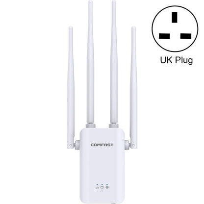 Comfast CF-WR304S 300M 4 Antenna Wireless Repeater High-Power Through-Wall WIFI Signal Amplifier, Specification:UK Plug - Broadband Amplifiers by Comfast | Online Shopping UK | buy2fix
