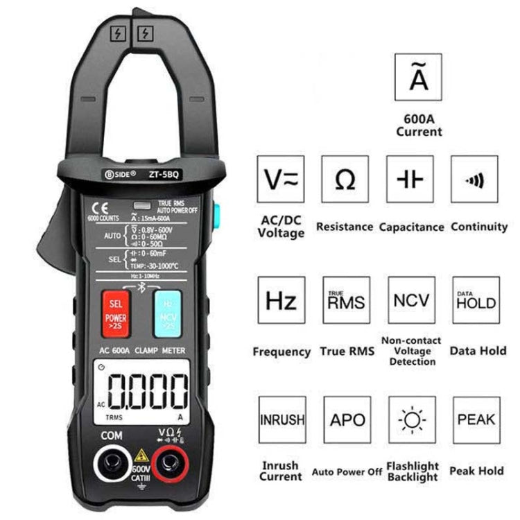 BSIDE  Bluetooth 5.0 6000 Words High Precision Smart AC Clamp Meter, Specification: ZT-5BQ+C3140 Clip - Digital Multimeter by BSIDE | Online Shopping UK | buy2fix